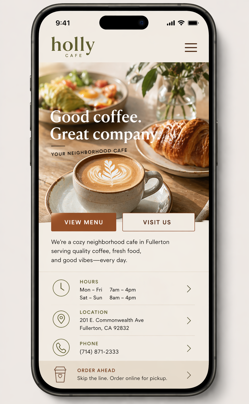 Holly Cafe mobile UI