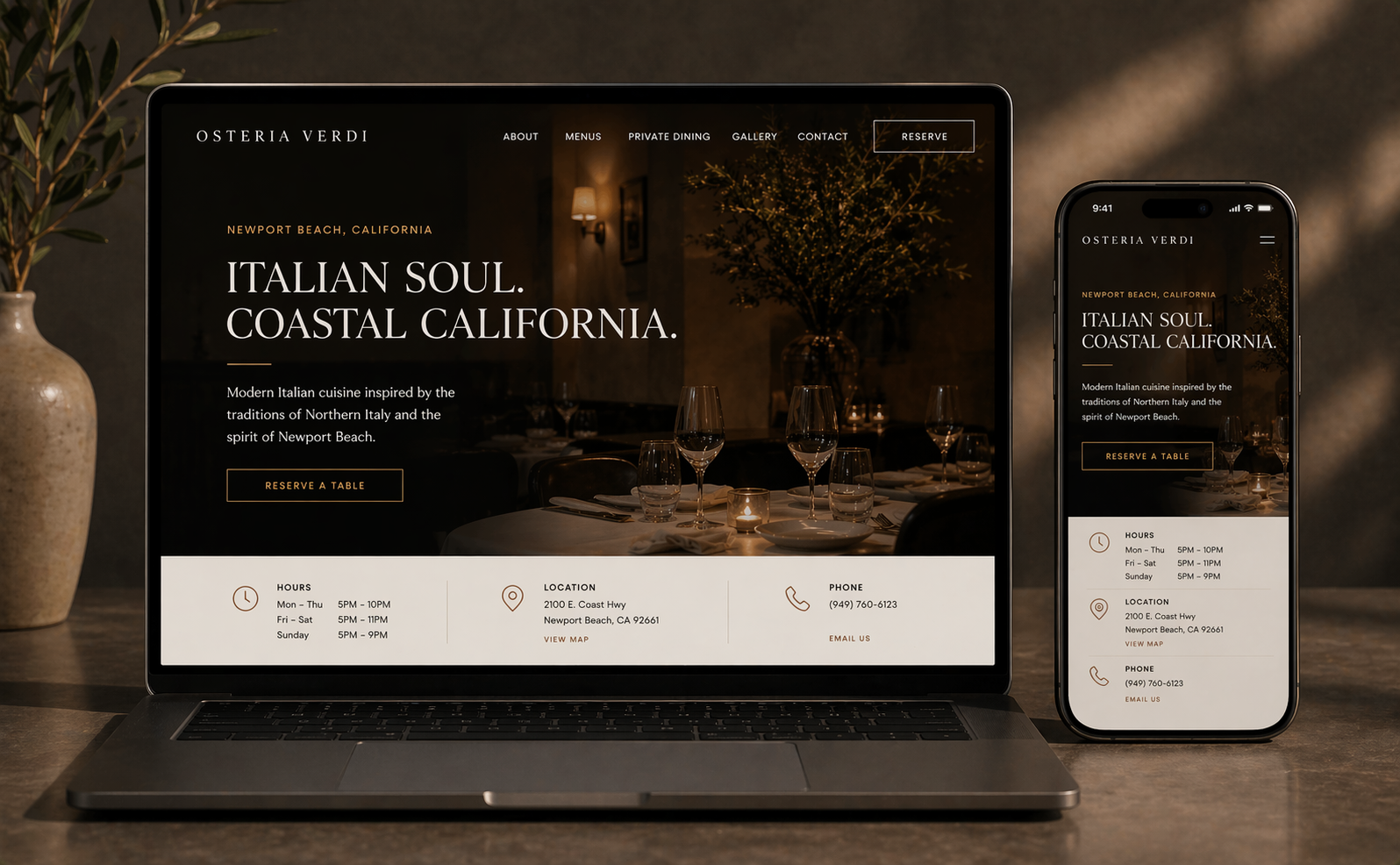 Osteria Verdi website on laptop and mobile