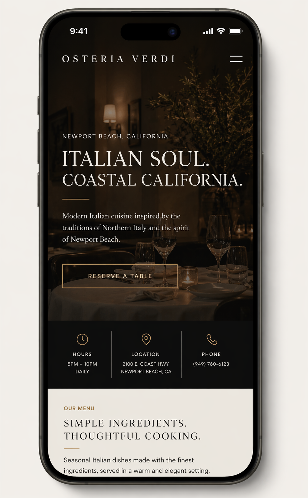 Osteria Verdi mobile UI
